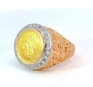 22K &14K Yellow Gold & Natural Diamonds Ring