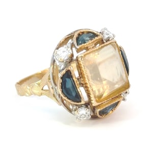18k Yellow & Rose Gold, Diamond & Sapphire Ring