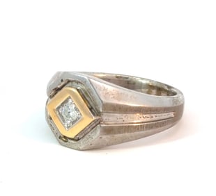 14k Yellow Gold, 925 Sterling Silver & Diamond Ring