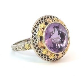 14k Yellow Gold, 925 Sterling Silver & Diamond Ring