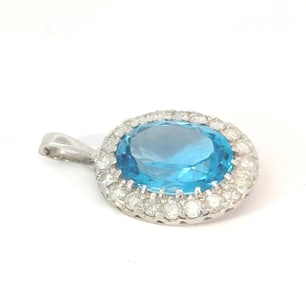 14k White Gold, Diamond & Blue Topaz Pendant