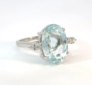 14k White Gold, Diamond & Topaz Ring