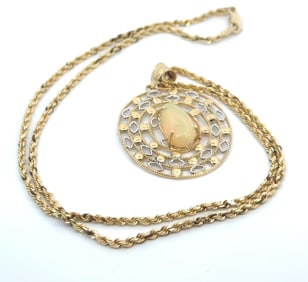 14K Yellow Gold & White Gold Set With An Opal Necklace