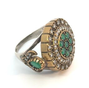 Sterling Silver, Copper & Emerald Ring