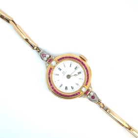 Omega 18K Yellow Gold, Diamond & Ruby Ladies Watch