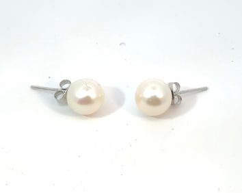 Pair Of Sterling Silver & Pearl Earrings