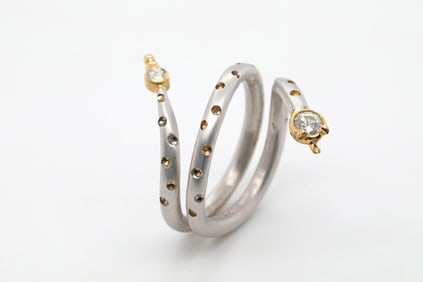 Hand Made 14K Yellow & White Gold Set With Natural Diamond Snake Ring