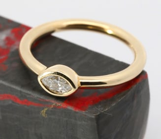 Hand Made 14K Yellow gold & Natural Marquise Cut Diamond Ring