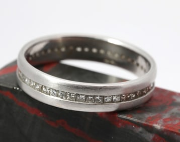 Hand Made 14K White gold & Natural Diamonds Eternity Band