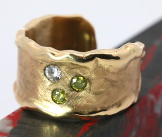 Hand Made 14K Yellow Gold, Natural White & Fancy Yellow Diamond Ring