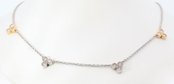 Hand Made 14K White & Yellow Gold & Natural Diamonds Necklace