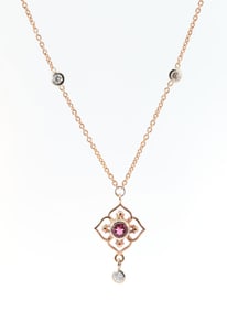 Hand Made 14K Rose & Yellow Gold, Natural Diamonds & Natural Tourmaline Necklace