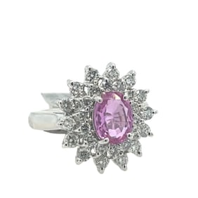 Pink sapphire and diamond ring