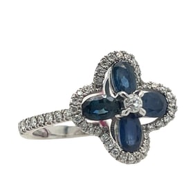Blue sapphire and diamond ring flower shape
