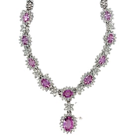 Pink sapphire and diamond necklace