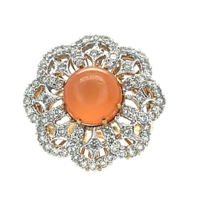 Diamond and moonstone ring