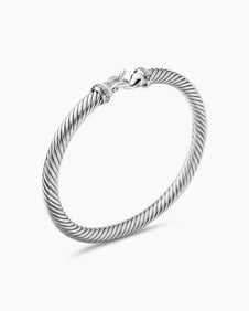 David Yurman Sterling Silver Classic Cable 5mm Diamond Buckle Bangle