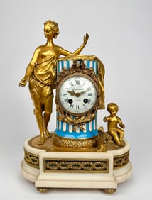 19th Century French Porcelain, Marble & Gilt Bronze Clock By Houdebine