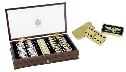 IMPERIAL FABERGE 22KT GOLD PLATED ENAMELED DOMINO SET
