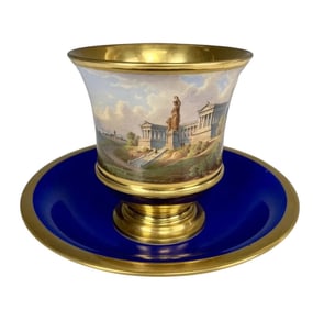19TH C. NYMPHENBURG TOPOGRAPHICAL CUP AND SAUCER