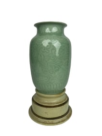 A Chinese Celadon Porcelain Vase With Stand