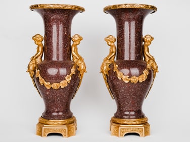 Pair Of 19th Century French Ormolu Mounted Porphyry Vases