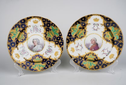 Pair Of Sevres Hand Painted Porcelain Decorative Cabinet Plates