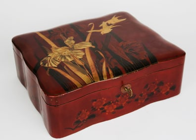 A Japanese Meiji Period Hand Painted Lacquered Hinged Box