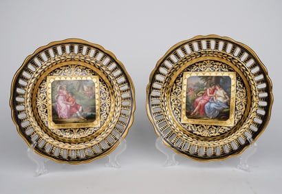 Pair Of Royal Vienna Porcelain Hand Painted Decorative Cabinet Plates