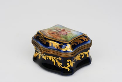 A French Sevres Style Ormolu Mounted Hand Painted Porcelain Hinged Box