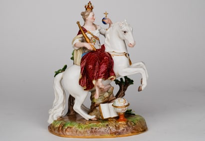 A Meissen Porcelain Group Of A Lady On A Horse