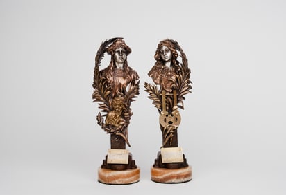 Pair Of Gilt & Silver Bronze Sculpture Signed By Bergman