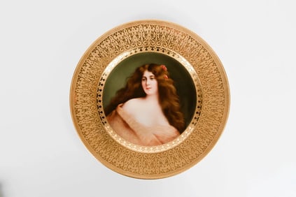 A Decorative Dresden Hand Painted Porcelain Cabinet Plate With Gilded Detailing.