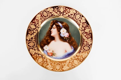 A Hand Painted Raised Gold Technique Cabinet Plate By Wagner