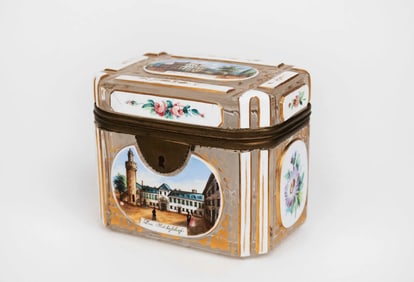 19th Century Gilt & Enameled White Flashed Glass Mounted Ormolu Box