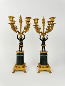 19th Century Pair OF French Empire Patinated & Gilt Bronze Bronze Candelabras