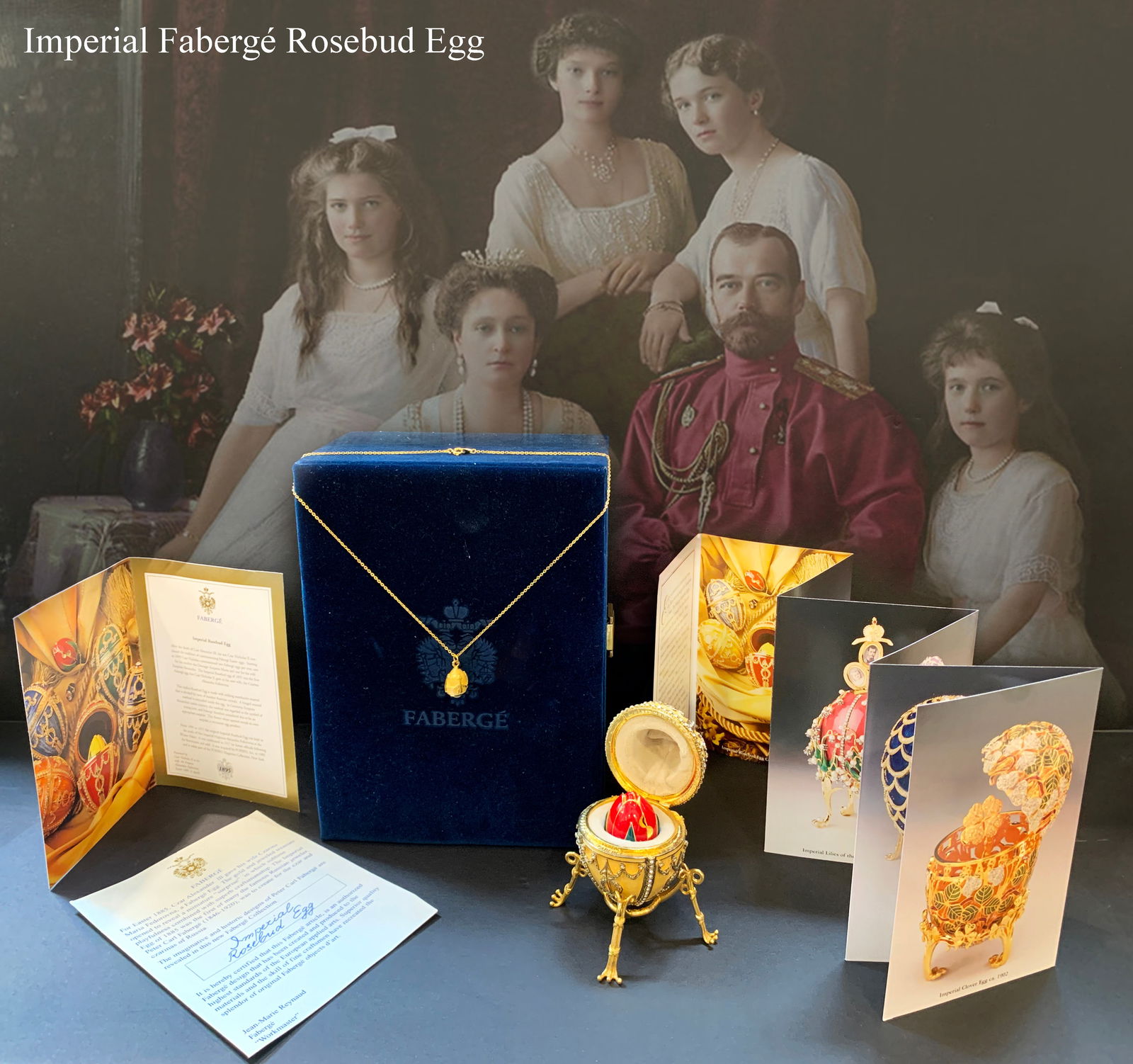 Rare Fabergé Rosebud Egg  Crystal Jeweled & Necklace w/Box (1 of 4)