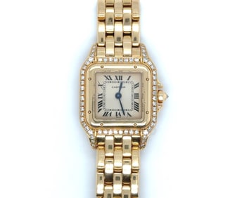 Ladies 18k Yellow Gold Cartier Panther Wrist Watch