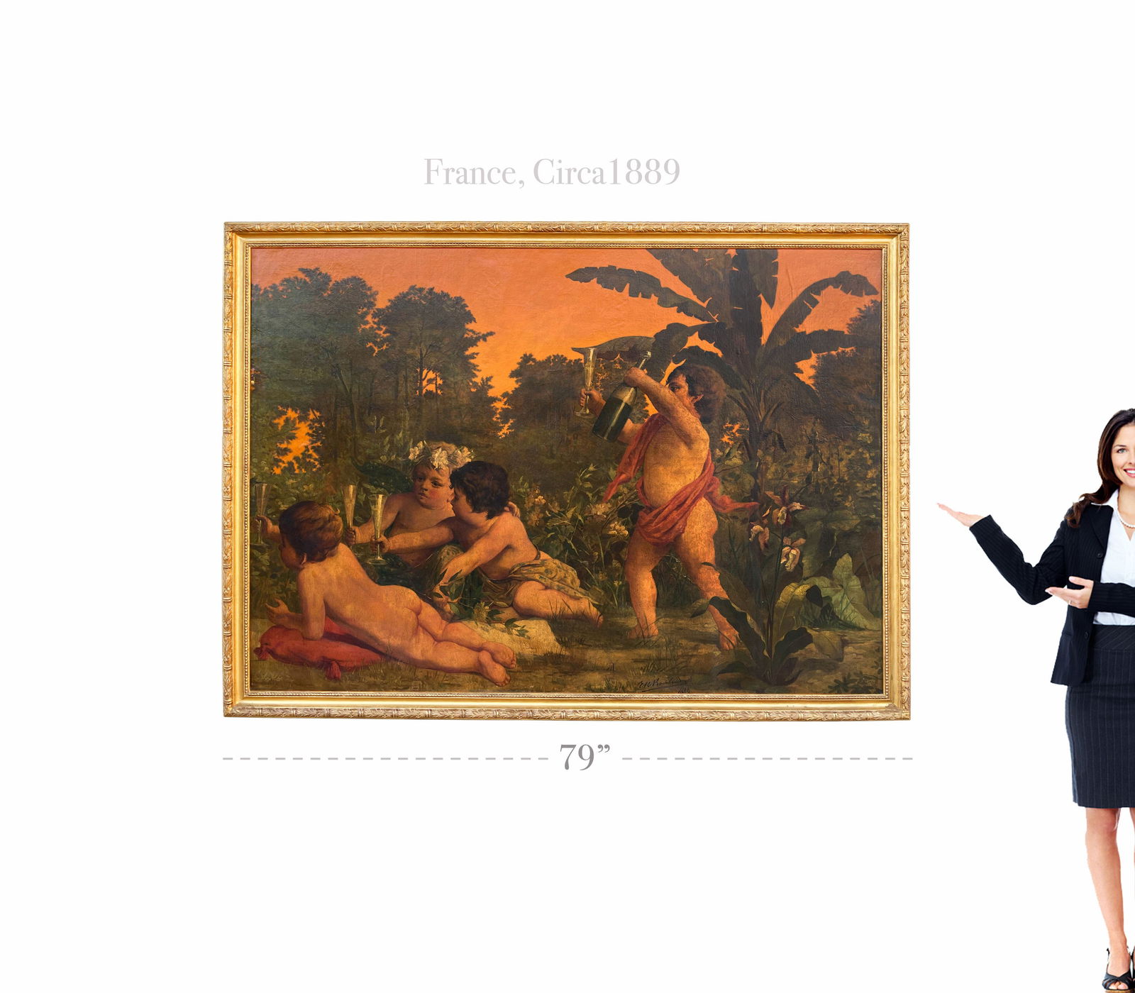 A French Oil On Canvas Painting Of Cupids, Signed, 1889 (1 of 9)