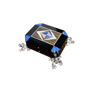 A Sterling Silver 925 Multi Precious Stone Intarsia Box