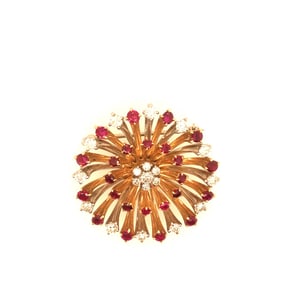 18k Y/G and platinum Diamond and Ruby circle Brooch