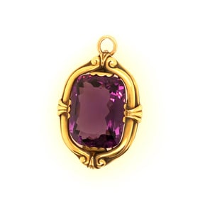 18K Yellow Gold Amathyst Pendant Brooch,