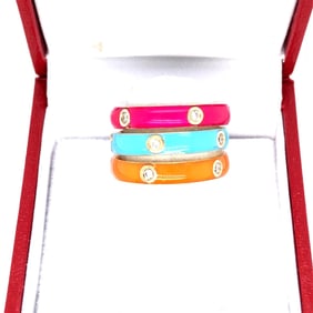 LOTS OF 3 STACKABLE ENAMEL + DIAMONDS ETERNITY BANDS.