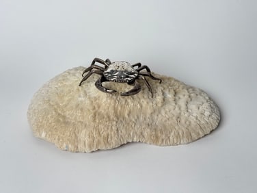 Buccellati Sterling Silver Crab Hinged Box Mounted On A Sea Specimen