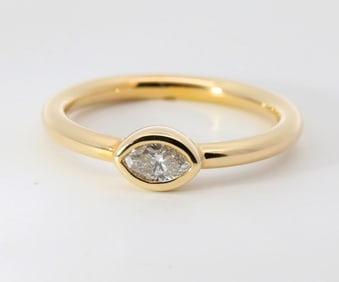 Hand Made 14K Yellow gold & Natural Marquise Cut Diamond Ring