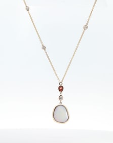 Hand Made 14K Yellow Gold, Natural Colored Sapphire, Natural Diamonds & Natural Opal Necklace
