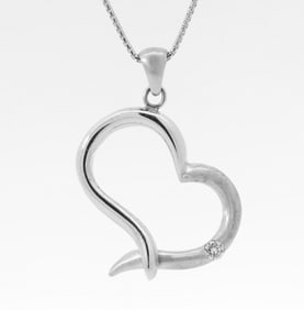Hand Made 14K White Gold, Natural Diamond Heart Shape Necklace