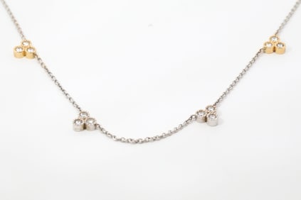 Hand Made 14K White & Yellow Gold & Natural Diamonds Necklace