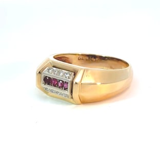 14k Yellow Gold, Diamond & Ruby Ring