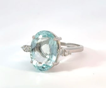 14k White Gold, Diamond & Topaz Ring